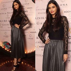 XS High Waist Metallic Pleat Skirt